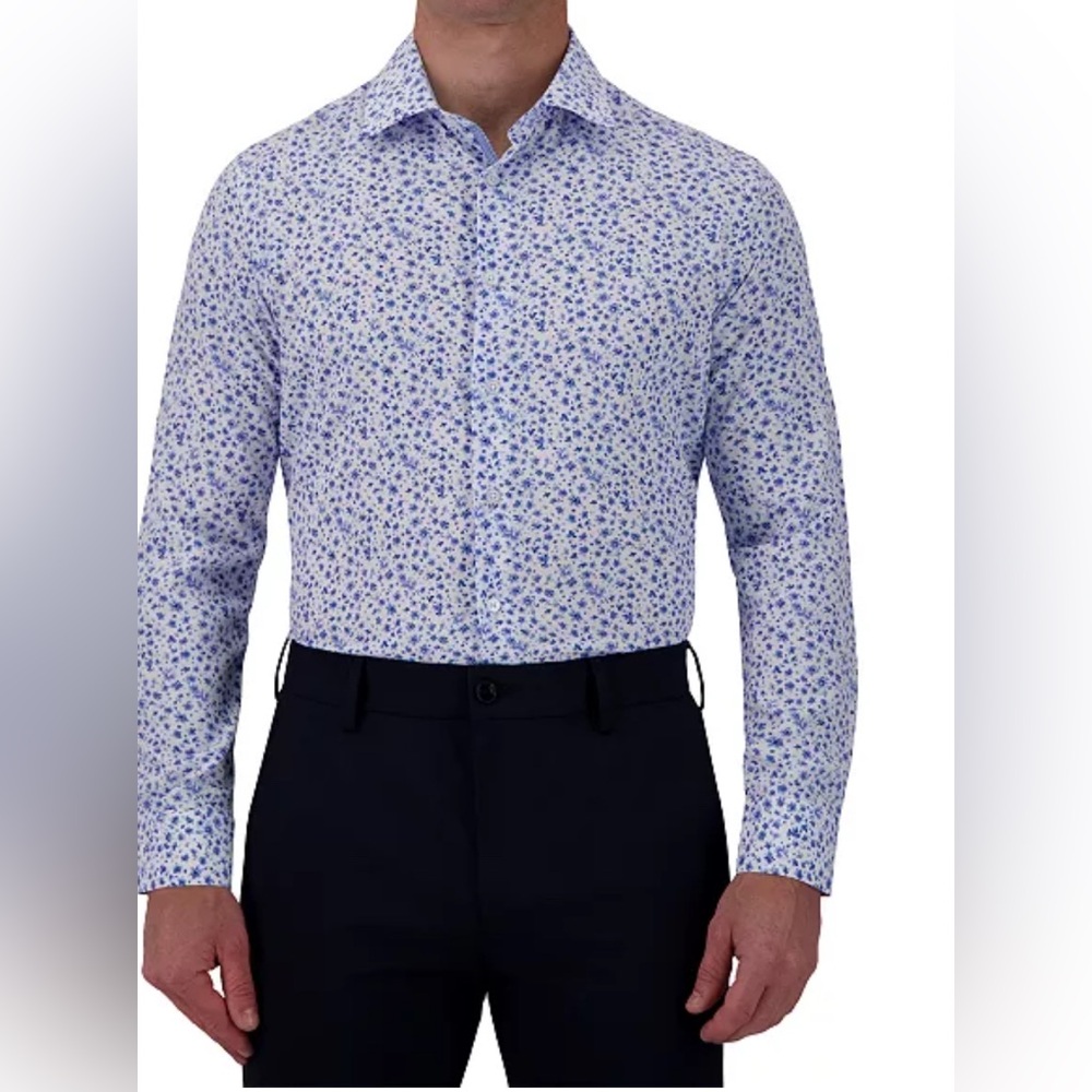 Report Collection 17-34/35 
Men's Slim-Fit blue white Floral-Print Shirt